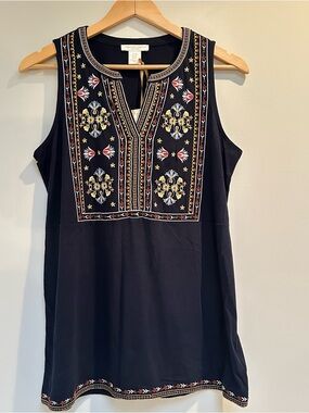 NWT | Christian Siriano Embroidered Sleeveless Tunic | Navy | Women's Medium